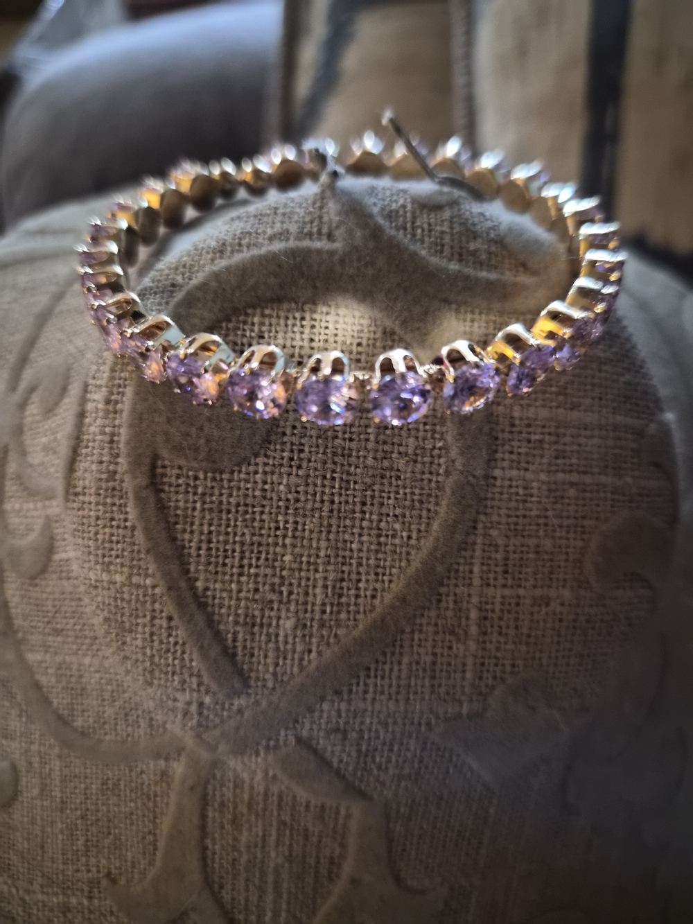 Gold Bracelet with Lavender Crystal Accents